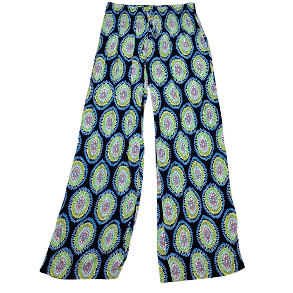 Crown & Ivy Womens XS Blue Green  Print Wide Leg Palazzo Drawstring Pant - Picture 2 of 6